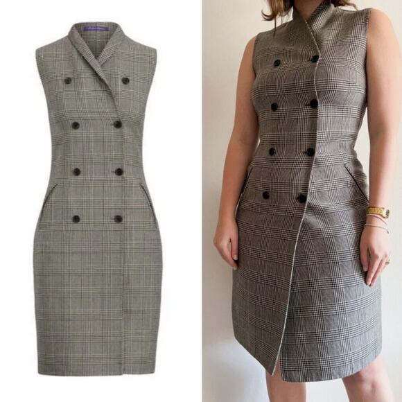 Ralph Lauren Collection Purple Label Wool Dress Double-Breasted Classic Plaid 14 - Picture 1 of 12